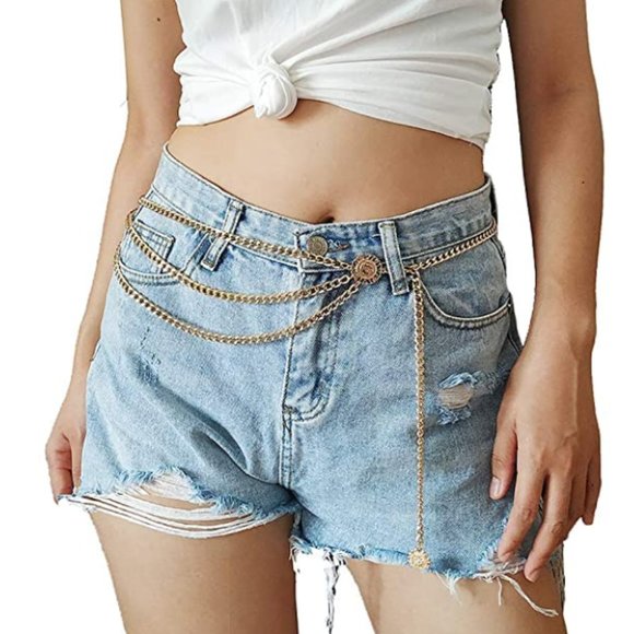 Silver Trendy Waist Chain Link Belt w/Medallions - Picture 3 of 6